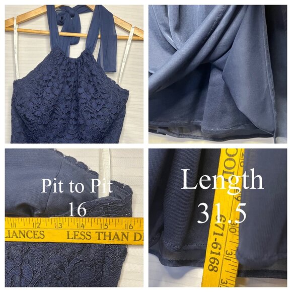 David's Bridal Brides Maid Navy Halter Neck Lace & Chiffon Dress - Size 6 Prom - Picture 11 of 16
